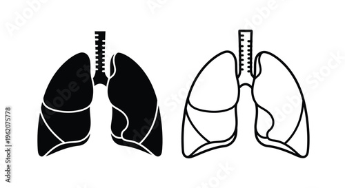 Illustration of human lungs showing both filled and outlined versions