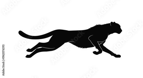 A sleek black silhouette of a cheetah running at full speed