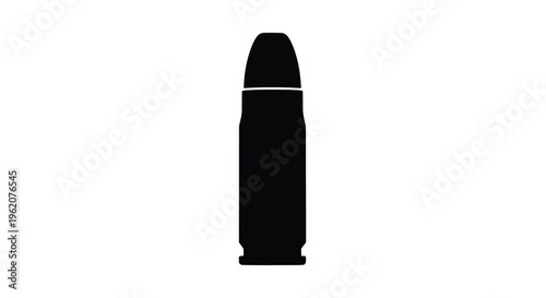 Simple black silhouette of a single handgun cartridge on white