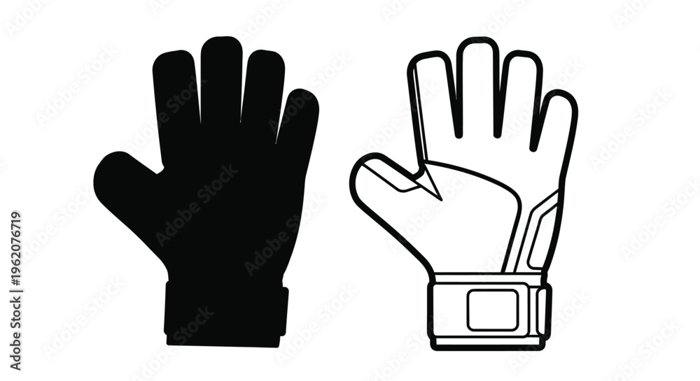 Obraz premium Two contrasting views of a black and white goalkeeper glove