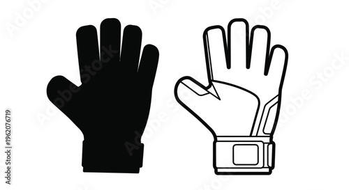 Two contrasting views of a black and white goalkeeper glove