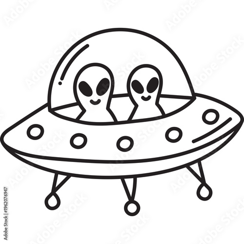Cute Alien UFO Outline Icon