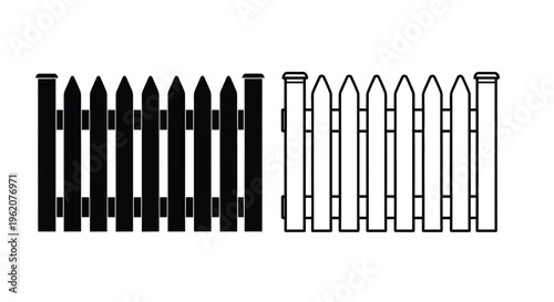 Black and white illustration of a picket fence design with variations