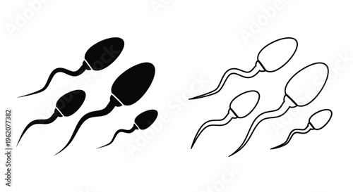 Stylized illustration of human sperm cells in black and white
