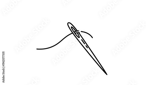 Minimal thread and needle line icon sewing vector illustration