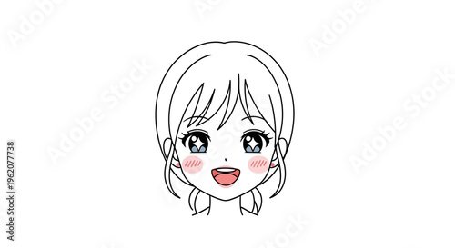 Smiling Cartoon Girl Face Closeup.