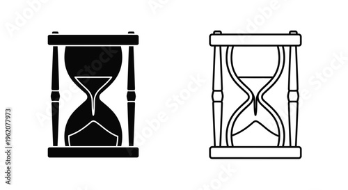 Two hourglasses depicted in contrasting black and white line art styles