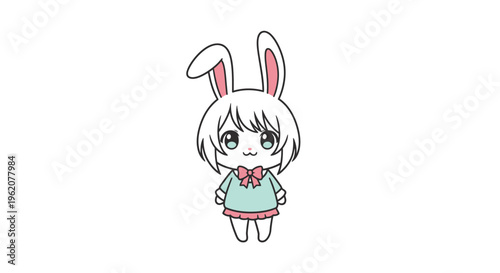 Cute cartoon girl with bunny ears.