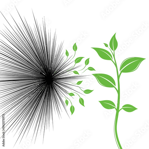 Explosion of Life: Black Burst Transforms into Green Plant Growth