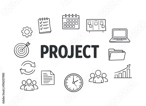 Clean project management and workflow organization concept centered on planning tasks, tracking progress and coordinating responsibilities within a structured