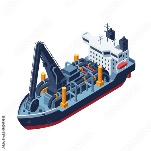 Isometric Illustration of a Trailing Suction Hopper Dredger Vessel.