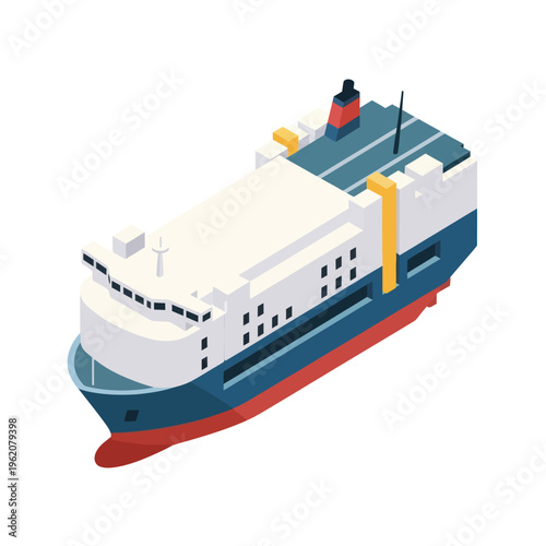 Isometric Ro-Ro Ship Illustration - Cargo Vessel for Vehicle Transport.