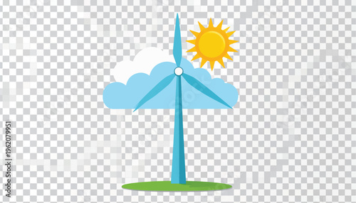 Renewable Wind Energy Turbine Illustration | Sustainable Power Generation with Sun and Cloud Icon