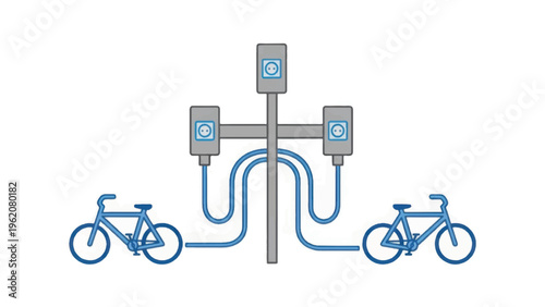 Electric Bike Charging Station Illustration. E-Bike Sharing Infrastructure. Sustainable Urban Mobility and Green Transportation Concept.