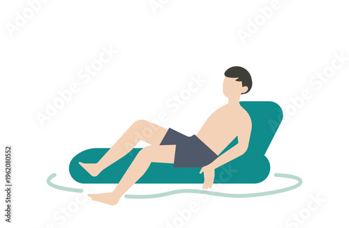 フロートチェアに座り優雅にリラックスする水着姿の男性のイラスト