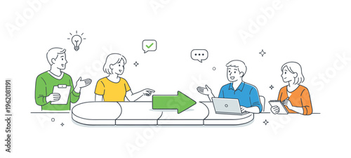 Team improving clarity of shared workflow stages and aligning expectations together during a structured coordination session in a modern office environment,