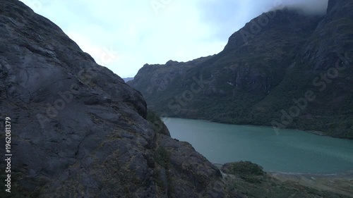 Wallpaper Mural Calbuco chile patagonia river lake nature mountain trees clouds winter dusk morning drone Torontodigital.ca