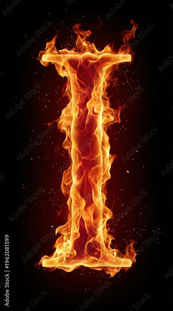 Fototapeta premium Vibrant Fiery Alphabet Letter 'I' on a Dark Background