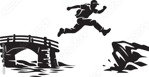 silhouette of bridge cross river leap jump