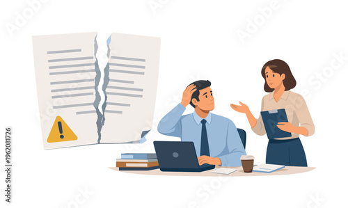 Document damage and disrupted workflow in an office or administrative context, represented by a single sheet of paper with a clear torn edge combined with a small warning symbol