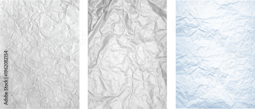Crumpled Paper Texture Set White Gray Blue Vector Illustration