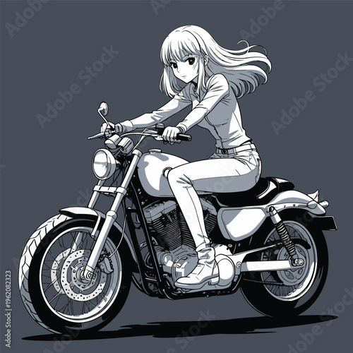 anime vector image of riding a cruiser motorbike