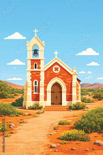 Historic stone church architecture with a religious cross tower stands as an ancient Greek landmark under a blue sky on the islands of Crete and Santorini