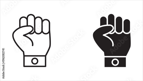 Hand icon set. Concept of fist, empowerment, strength, courage, strong, power. Vector illustration isolated on a white background.