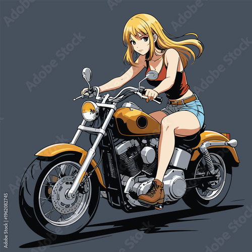 anime vector image of riding a cruiser motorbike