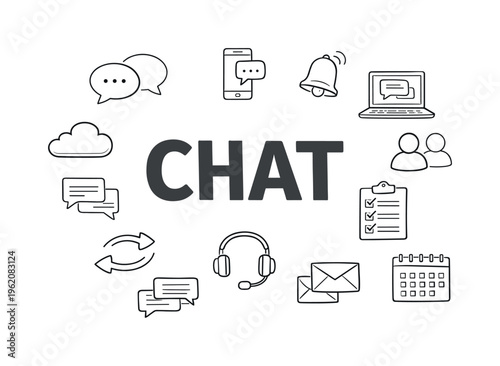 Team communication and messaging workflow concept focused on exchanging information, coordinating tasks, and maintaining clarity across collaborative environments. CHAT title