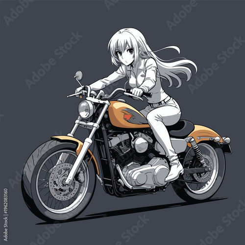 anime vector image of riding a cruiser motorbike