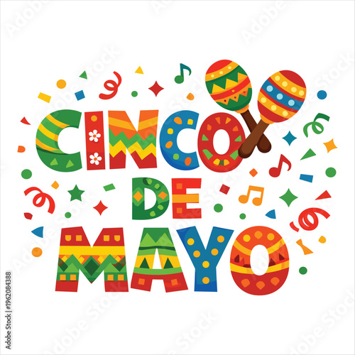 Vibrant cinco de mayo celebration graphic with maracas