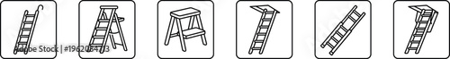ladder outline icons set, climbing step ladder stepladder and attic access ladders for construction repair and household work vector illustration isolated on transparent background