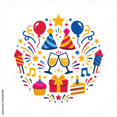 Birthday celebration icons and symbols