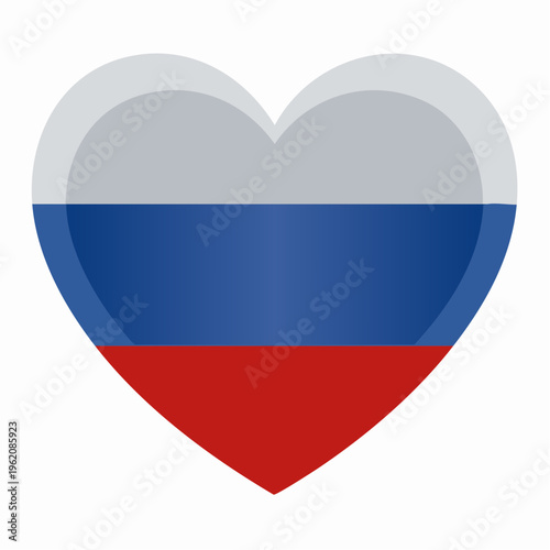 Heart shape Russian flag illustration with white background, symbol of love and patriotism