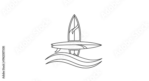 Surfboard, surfing icon, wave, sports symbol, vector graphics