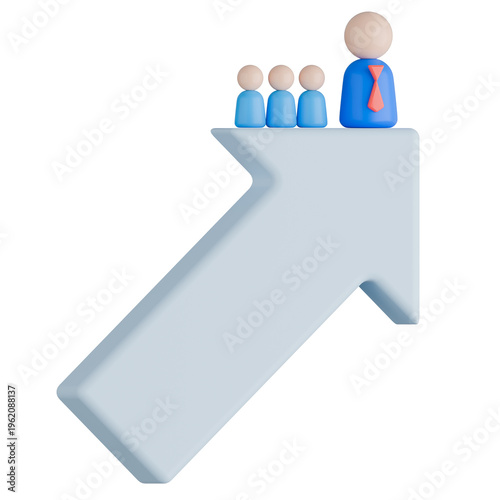 Leadership Concept Person Standing On Top Upward Arrow Growth Success 3D Illustration.