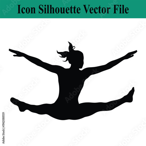 Silhouette of a woman jumping in the air with her legs spread wide open