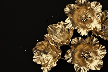 A black and gold background with a bunch of flowers
