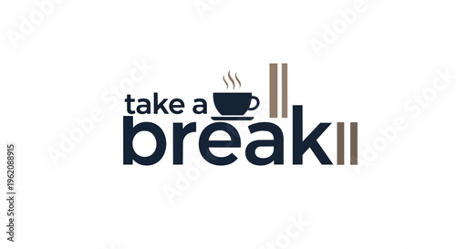 A serene graphical representation encouraging a mindful pause during a busy day, featuring a warm steaming beverage and elegant typographic design