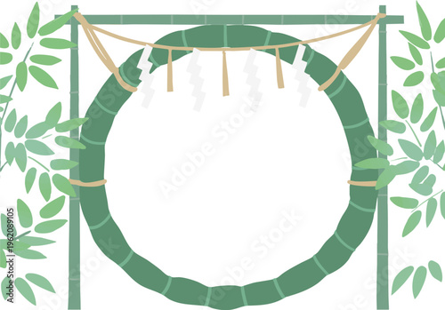 大祓の茅の輪フレーム（A判）ベクター｜夏越の祓・和風円形飾り枠素材（背景透過・コピースペース）