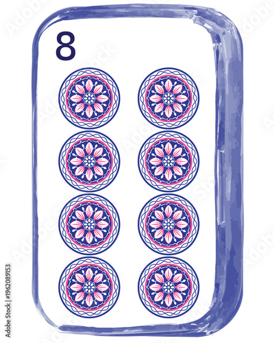Εκτύπωση καμβά chinoiserie mahjong blue color of Dots Mahjong Tile with Floral Pattern Circles