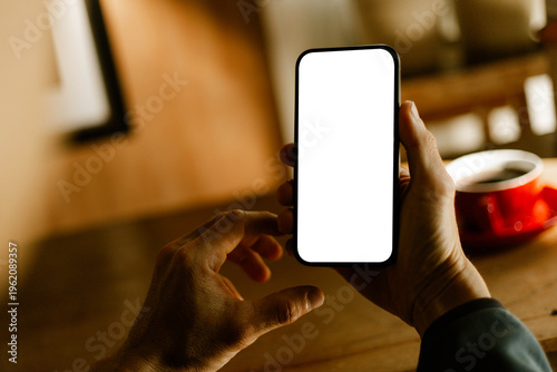 mobile phone blank white screen mockup.texting using cell phone.background empty space for advertise.work people contact marketing business,technology