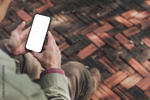 mobile phone blank white screen mockup.texting using cell phone.background empty space for advertise.work people contact marketing business,technology