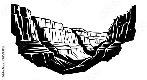 Canyon Cliff Walls Vector Stencil Illustration on White Background