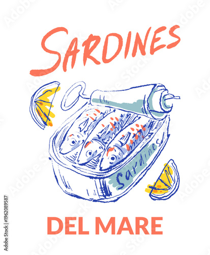 Sardines with lemon t-shirt print.