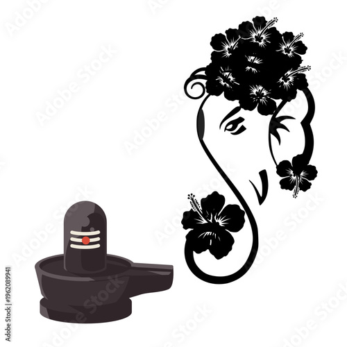 Lord Shiva Lingam and Ganesha Line Art – Minimal Hindu Spiritual Vector Illustration