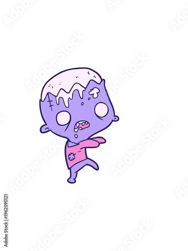 horizontally vibrating animation of cute cartoon zombie