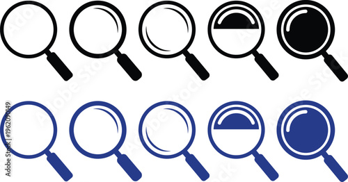 A collection of magnifying glasses with varying levels of fill