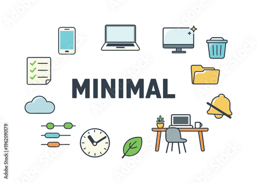 Digital minimalism and simple tech lifestyle concept focused on reducing digital clutter, using fewer tools and maintaining clarity through intentional